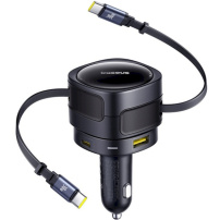 Zestaw ładowarki samochodowej Baseus Enjoyment Max z portami USB-C / USB-A i wysuwanymi kablami USB-C - 90W - 0,8 m - czarny