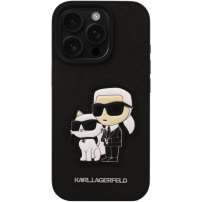 Karl Lagerfeld Etui Saffiano Karl i Choupette do iPhone'a 16 Pro Max - czarne