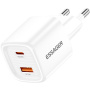 ESSAGER ES-CD54 mini adapter do szybkiego ładowania z portami USB-C / USB-A - 20W - biały