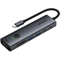 ESSAGER ES-HB03 7w1 hub - slot na kartę SD / TF / HDMI / 2x USB-C / 2x USB-A na USB-C - ciemnoszary