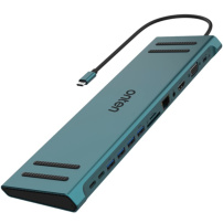 ONTEN OTN-9199A hub 13w1 - slot na kartę SD / TF / RJ45 / HDMI / VGA / 3,5 mm jack / 3x USB-C / 4x USB-A na USB-C - petrol