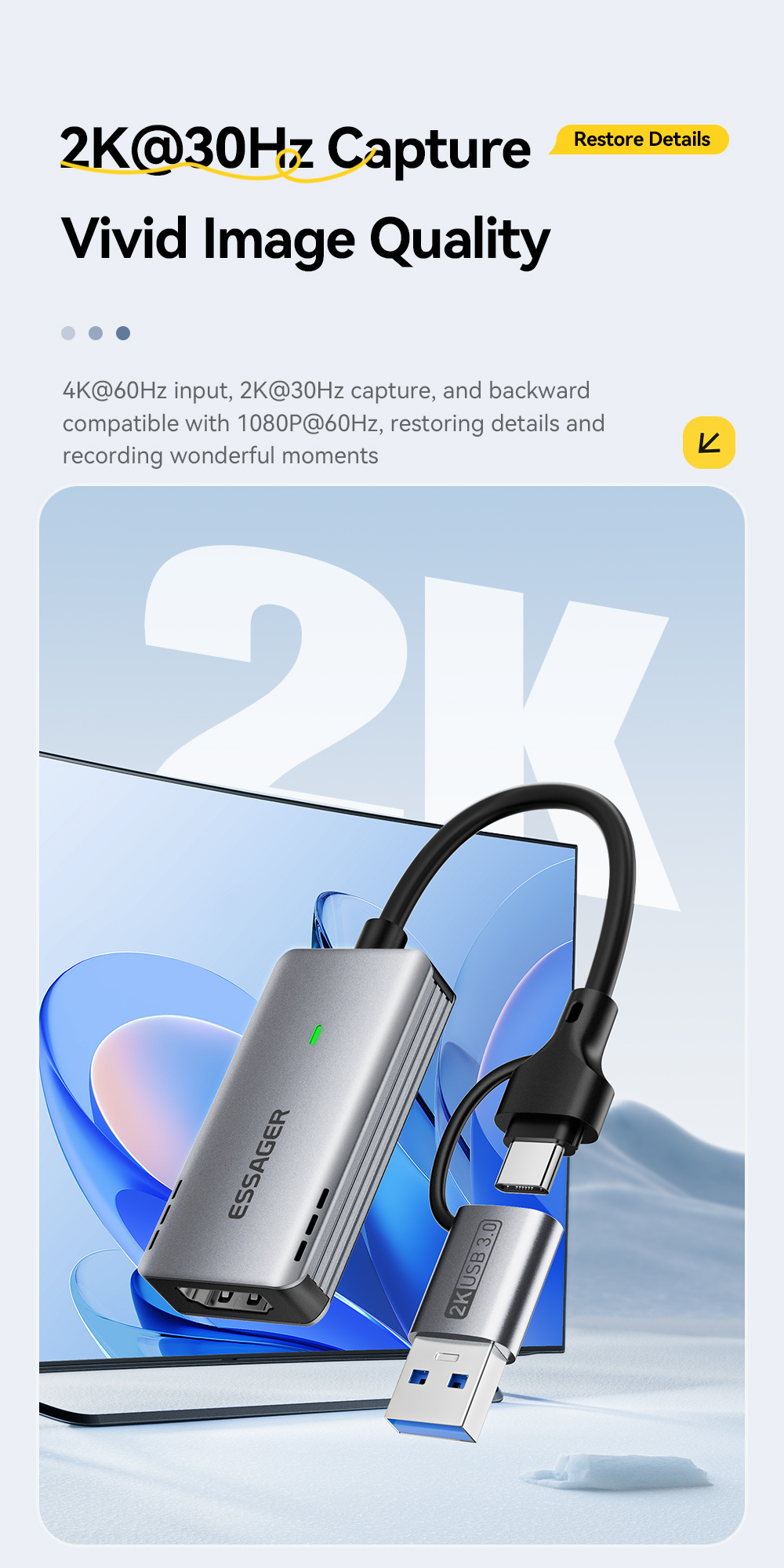ESSAGER ES-CJK01 adapter wideo 2w1 - HDMI na USB-C / USB-A - ciemnoszary