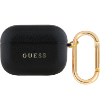 Guess Grained Classic Logo etui z karabińczykiem do AirPods Pro - czarny