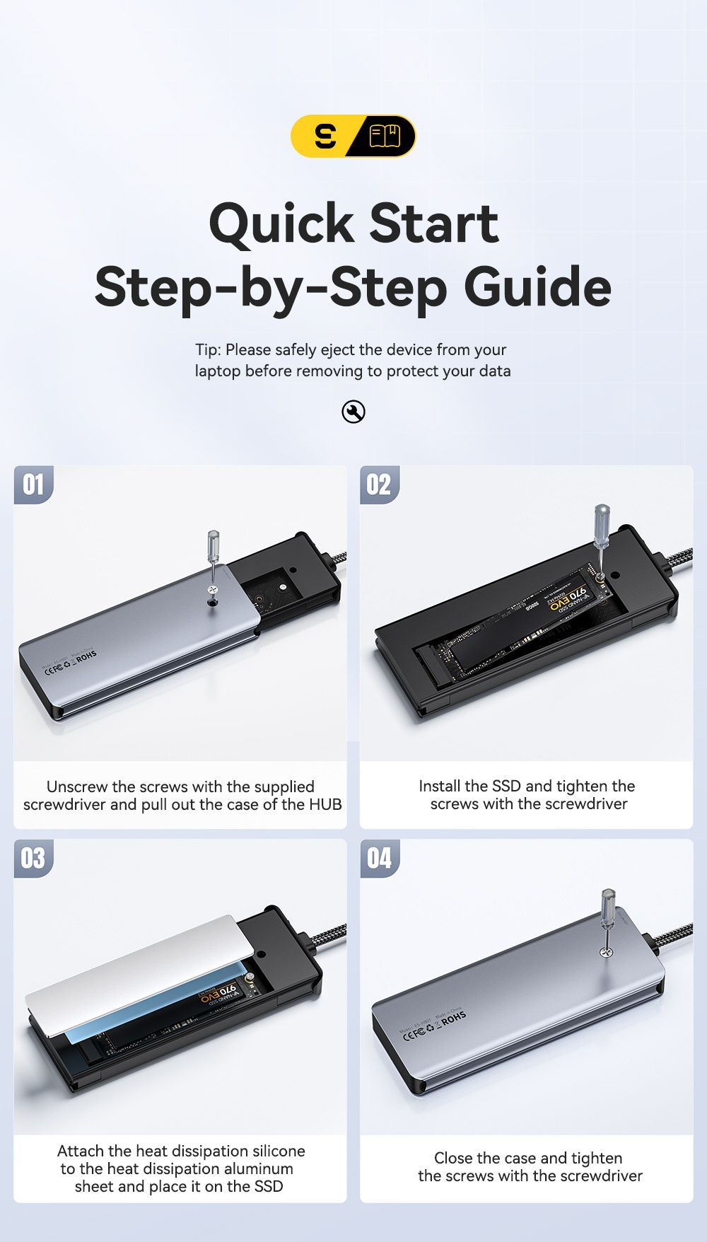 ESSAGER ES-HB01 7w1 hub - dysk SSD / slot na kartę SD / TF / 2x USB-C / 2x USB-A na USB-C - ciemnoszary