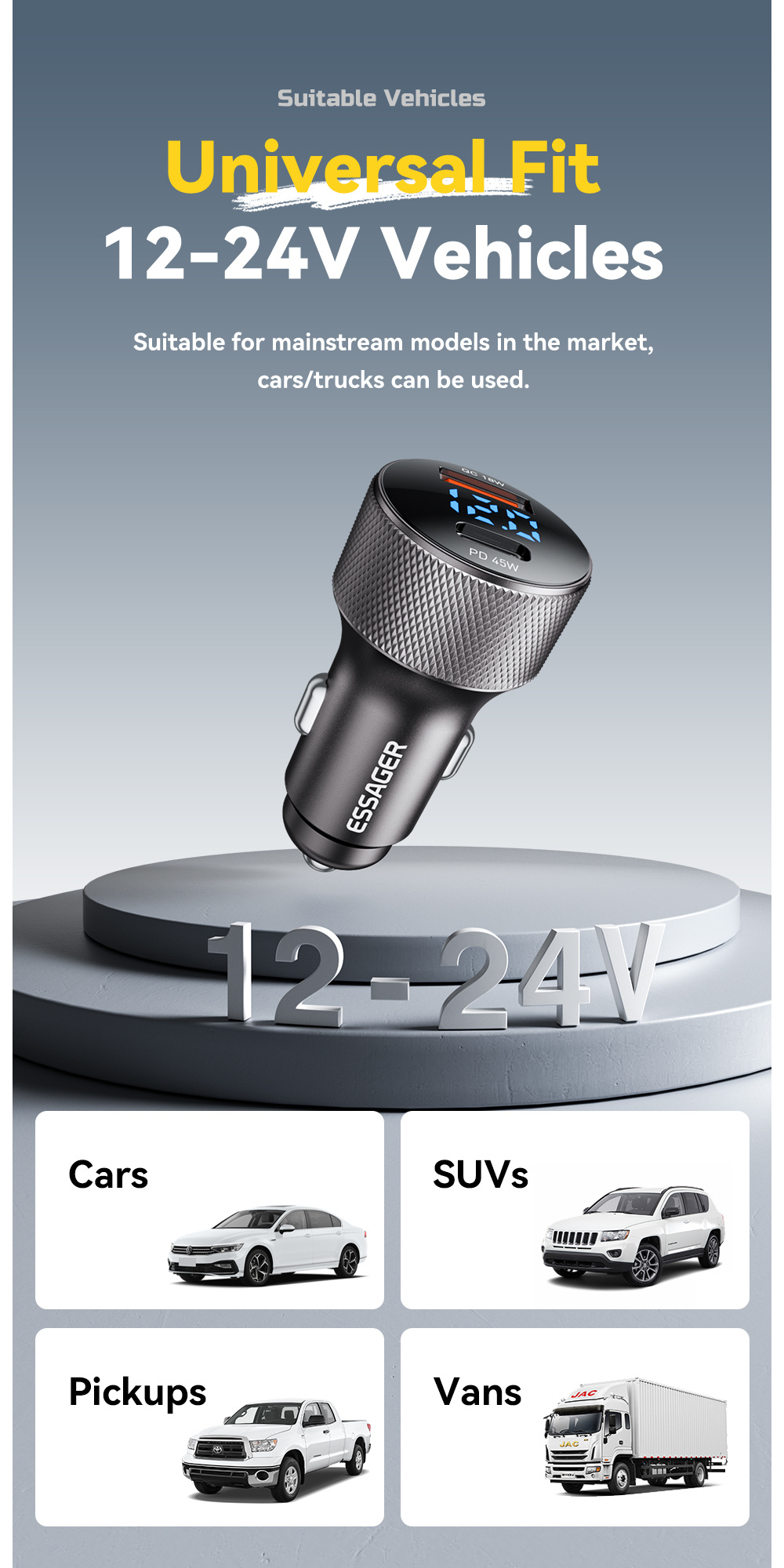 ESSAGER ES-CC21 ładowarka samochodowa z portami USB-C / USB-A - 45W - czarna