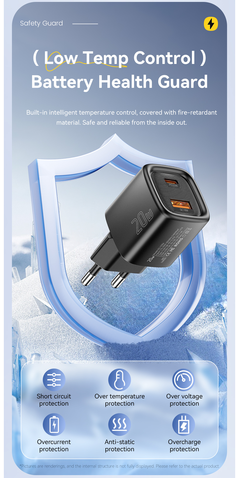 ESSAGER ES-CD54 mini adapter do szybkiego ładowania z portami USB-C / USB-A - 20W - biały
