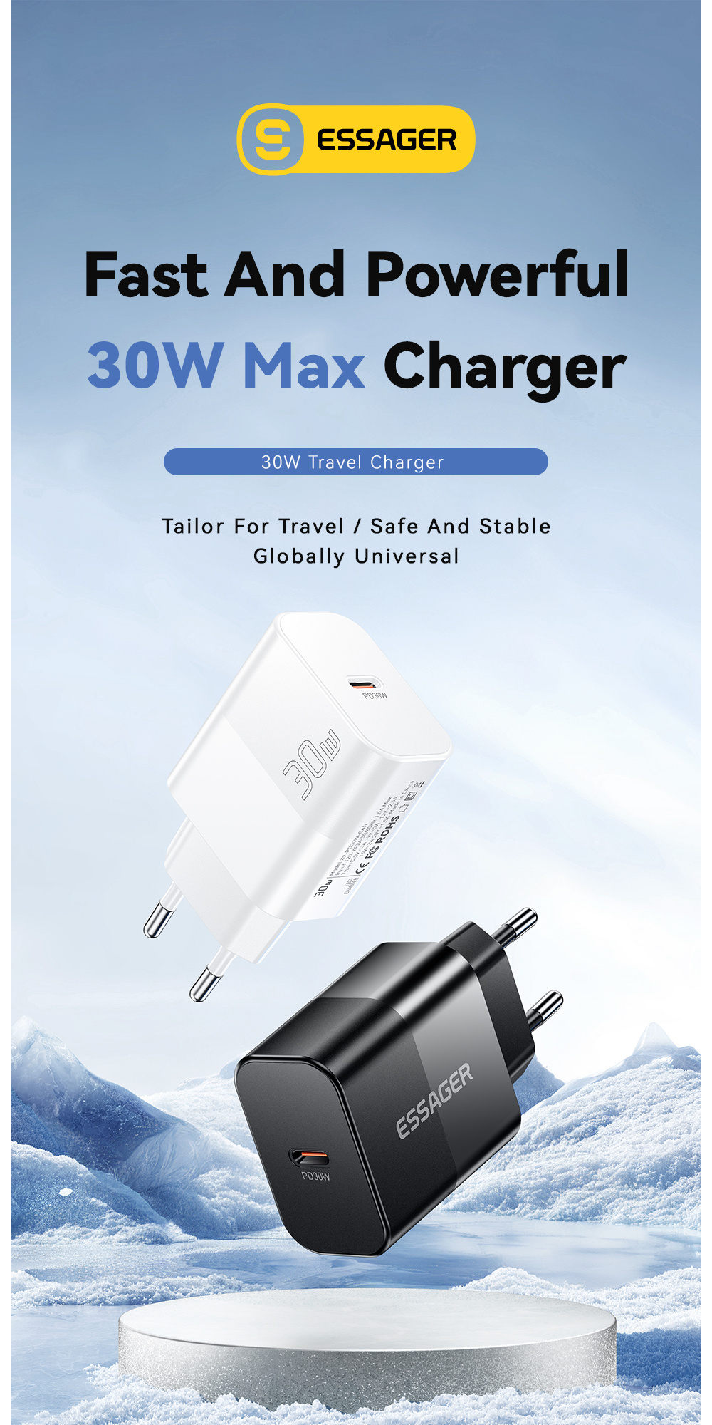 ESSAGER X9 GaN adapter do szybkiego ładowania z portem USB-C - 30W - biały