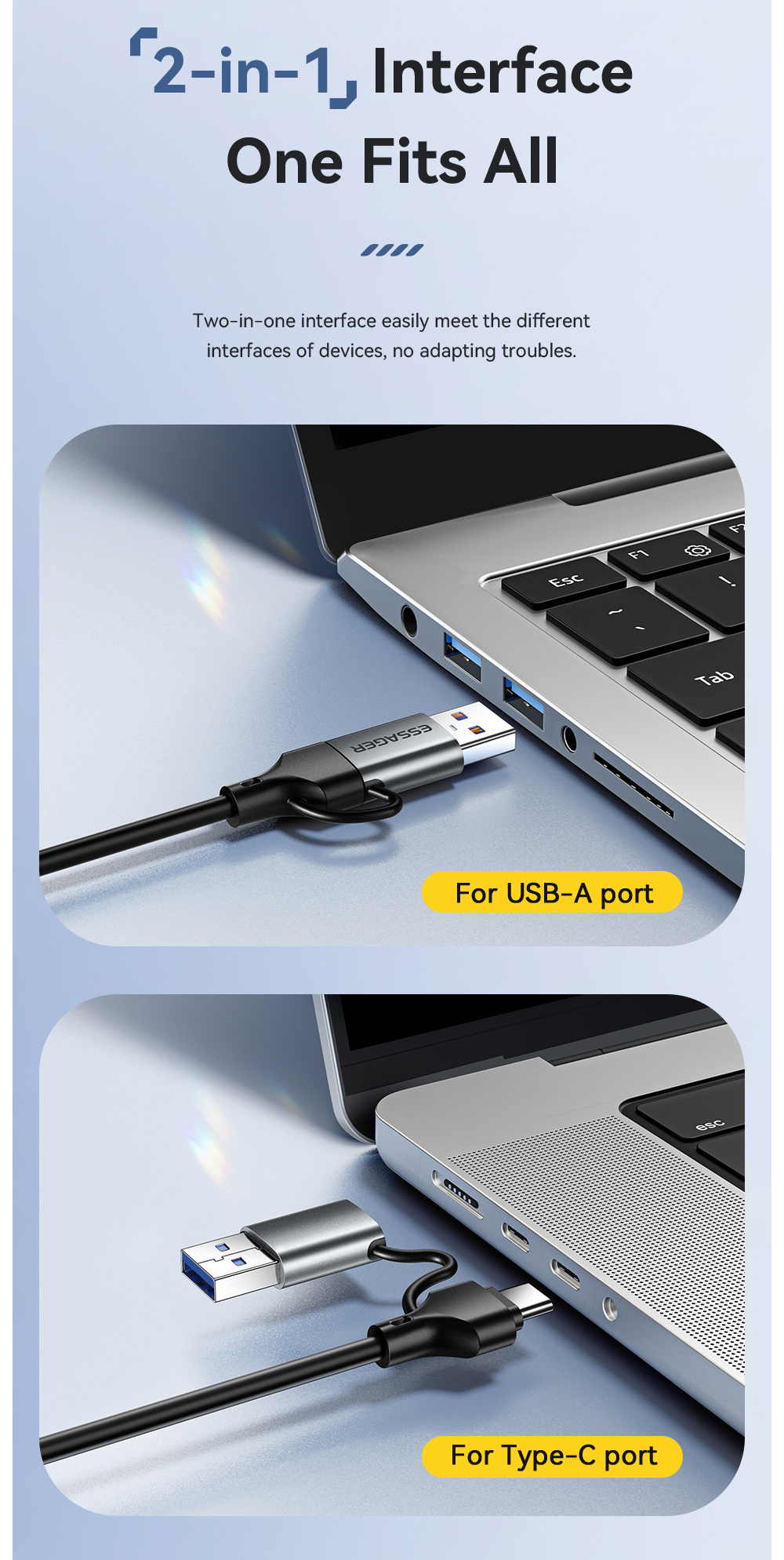 ESSAGER 2w1 adapter ethernet - RJ45 na USB-C / USB-A - szary