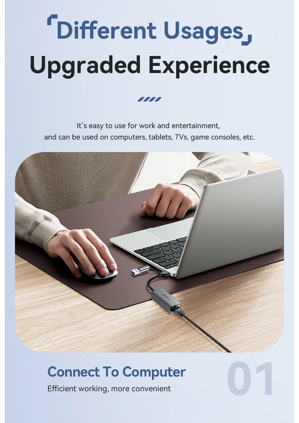 ESSAGER 2w1 adapter ethernet - RJ45 na USB-C / USB-A - szary