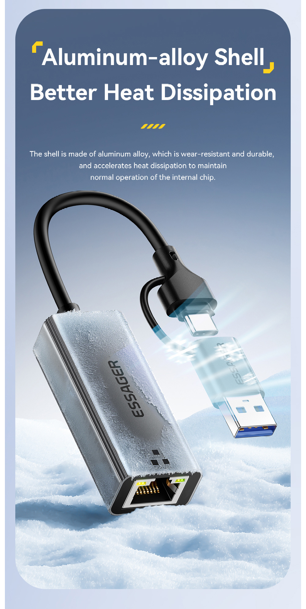 ESSAGER 2w1 adapter ethernet - RJ45 na USB-C / USB-A - szary