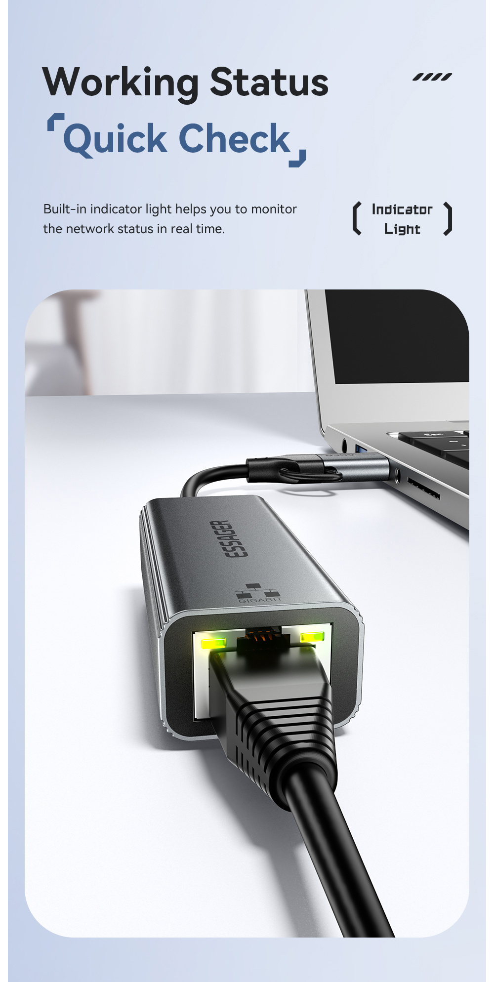ESSAGER 2w1 adapter ethernet - RJ45 na USB-C / USB-A - szary