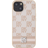 DKNY Etui w kratkę i paski do iPhone'a 14 - różowe