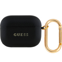 Guess Grained Classic Logo etui z karabińczykiem do AirPods 3 - czarny