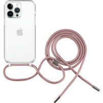 Przezroczyste Etui FIXED Pure Neck ze smyczą do iPhone’a 13 Pro - różowy