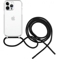 Przezroczyste Etui FIXED Pure Neck ze smyczą do iPhone’a 14 Pro - czarny