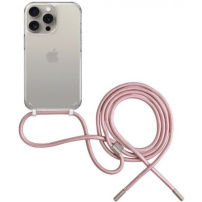 Przezroczysty pokrowiec na szyję FIXED Pure Neck ze smyczą dla iPhone 15 Pro Max - różowy