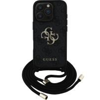 Guess 4G Metalowe etui z logo na ramię ze smyczą do iPhone'a 16 Pro - Szare