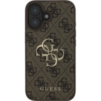 Guess Metalowe etui z logo 4G do iPhone'a 16 Plus - brązowe