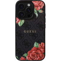 Guess Etui 4G Roses ze wzorem róż i MagSafe do iPhone'a 16 Pro Max - szare