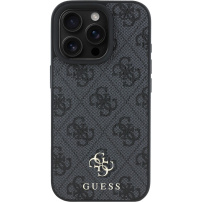Guess 4G Małe metalowe etui z logo z MagSafe do iPhone'a 16 Pro - Szare
