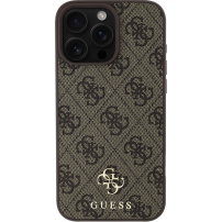 Guess Małe metalowe etui z logo 4G z MagSafe dla iPhone'a 16 Pro Max - brązowe