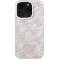 Guess Metalowa nakładka z logo 4G Strass Triangle do iPhone'a 16 Pro - różowa