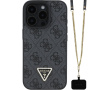 Guess 4G Strass Triangle Metal Logo Case z paskiem do iPhone'a 16 Pro - szare