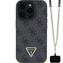 Guess 4G Strass Triangle Metal Logo Case z paskiem do iPhone'a 16 Pro - szare
