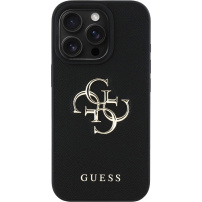 Guess Etui z logo z metalu 4G Grained do iPhone'a 16 Pro - czarne