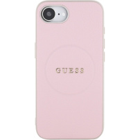 Guess Grained Classic Logo etui z MagSafe do iPhone 16e / 17e - różowy