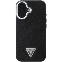 Guess Osłona logo w kształcie trójkąta ziarnistego z MagSafe dla iPhone'a 16 - czarna