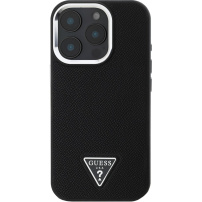 Guess Osłona logo w kształcie ziarnistego trójkąta z MagSafe dla iPhone'a 16 Pro - czarna