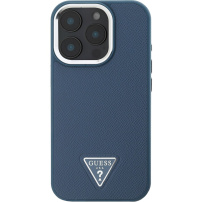Guess Osłona logo w kształcie ziarnistego trójkąta z MagSafe dla iPhone'a 16 Pro Max - granatowa