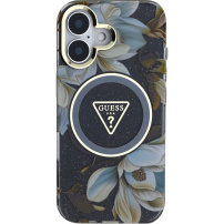 Guess Etui IML Glitter Magnolia i logo trójkąta z MagSafe do iPhone'a 16 - czarne