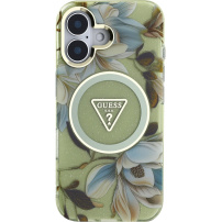 Guess Etui IML Glitter Magnolia i logo trójkąta z MagSafe na iPhone'a 16 - zielone