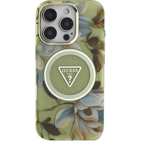 Guess Etui IML Glitter Magnolia i logo trójkąta z MagSafe do iPhone'a 16 Pro - zielone