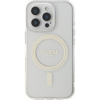 Guess Brokatowa osłona pierścieniowa IML z MagSafe dla iPhone'a 16 Pro - przezroczysta