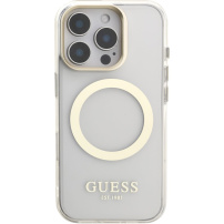 Guess IML Gold Outline etui z podstawką i MagSafe do iPhone 16 Pro - przezroczysty