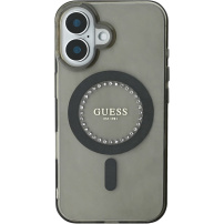 Guess Osłona pierścionka z kryształkami IML z MagSafe dla iPhone'a 16 - szara