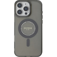 Guess Etui IML Rhinestones Ring z MagSafe do iPhone'a 16 Pro - szare
