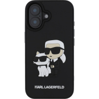 Karl Lagerfeld Gumowe etui 3D Karl i Choupette do iPhone'a 16 - czarne