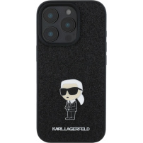 Karl Lagerfeld Naprawiono brokatowe etui Glitter Metal Ikonik do iPhone'a 16 Pro - czarne