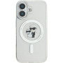 Karl Lagerfeld Brokatowe etui IML Karl i Choupette z MagSafe dla iPhone'a 16 - srebrne