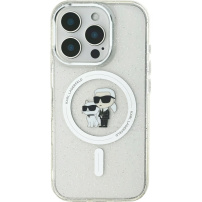 Karl Lagerfeld IML Glitter Karl i Choupette Glitter Cover z MagSafe dla iPhone'a 16 Pro - srebrna