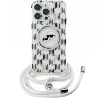 Karl Lagerfeld Etui na słuchawki IML Monogram K&CH ze smyczą i MagSafe do iPhone'a 16 Pro Max - przezroczyste