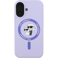 Karl Lagerfeld Silikonowa osłona Karla i Choupette z MagSafe dla iPhone'a 16 - fioletowa