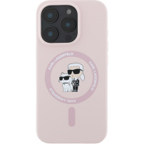 Karl Lagerfeld Silikonowa osłona Karla i Choupette z MagSafe do iPhone'a 16 Pro - różowa