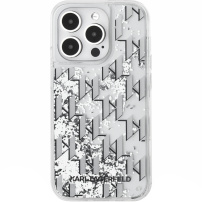 Karl Lagerfeld Gradalne etui z monogramem Liquid Glitter do iPhone'a 15 Pro Max - srebrne