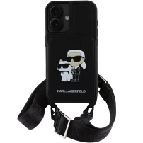 Karl Lagerfeld Etui Saffiano Crossbody Karl i Choupette z regulowanym paskiem do iPhone'a 16 - czarne