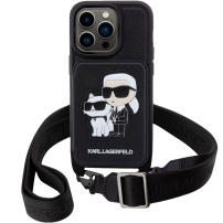 Karl Lagerfeld Saffiano Crossbody Karl and Choupette NFT pokrowiec z regulowanym paskiem dla iPhone 14 Pro Max - czarny
